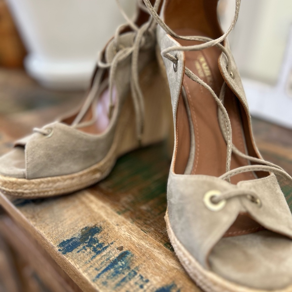 Aquazzura Taupe Lace-Up Espadrilles - Picture 7 of 8